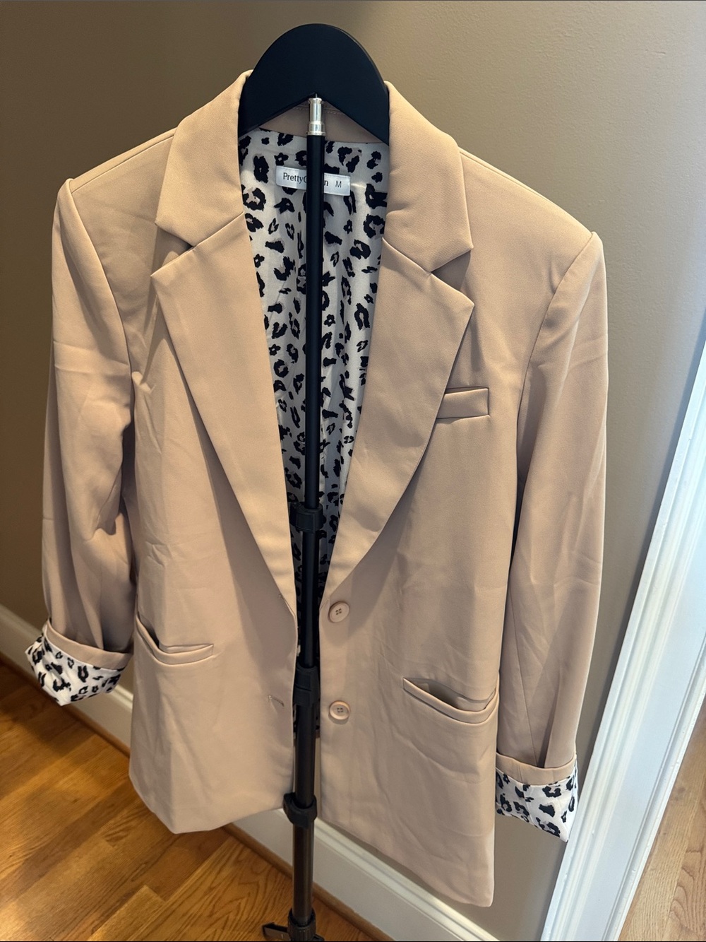 Khaki Blazer with Leopard Print Lining